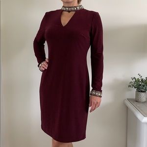 SLNY long sleeve beaded dress
